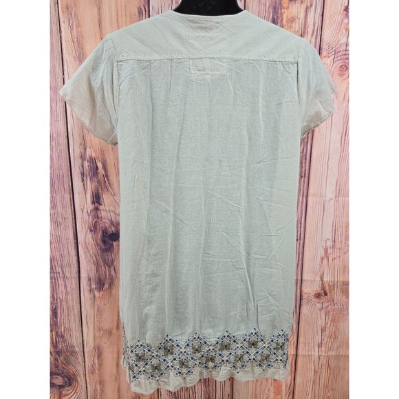 Johnny Was 3J Workshop Top Medium Embroidered Gray Cotton Blouse V-Neck - Picture 2 of 8